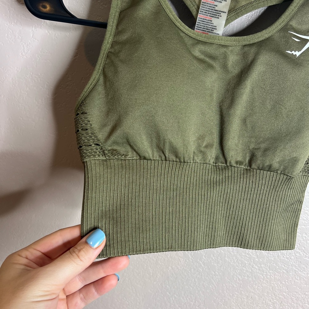 Gymshark Seamless Olive Green Sports Bra - Picture 2 of 5